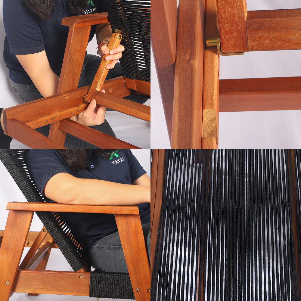 Classic Acacia Wood Outdoor Sun Lounger with Rope Design - Image 5