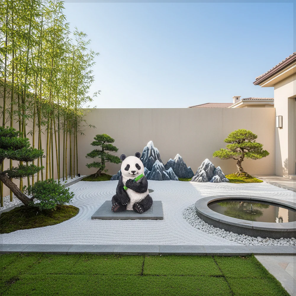 1 Piece Concrete Panda Statue for Decoration (Panda Only) - Image 7