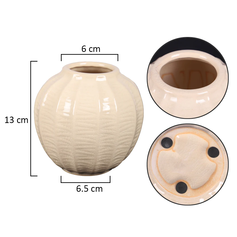 Cream Ceramic Design Vase - Image 2