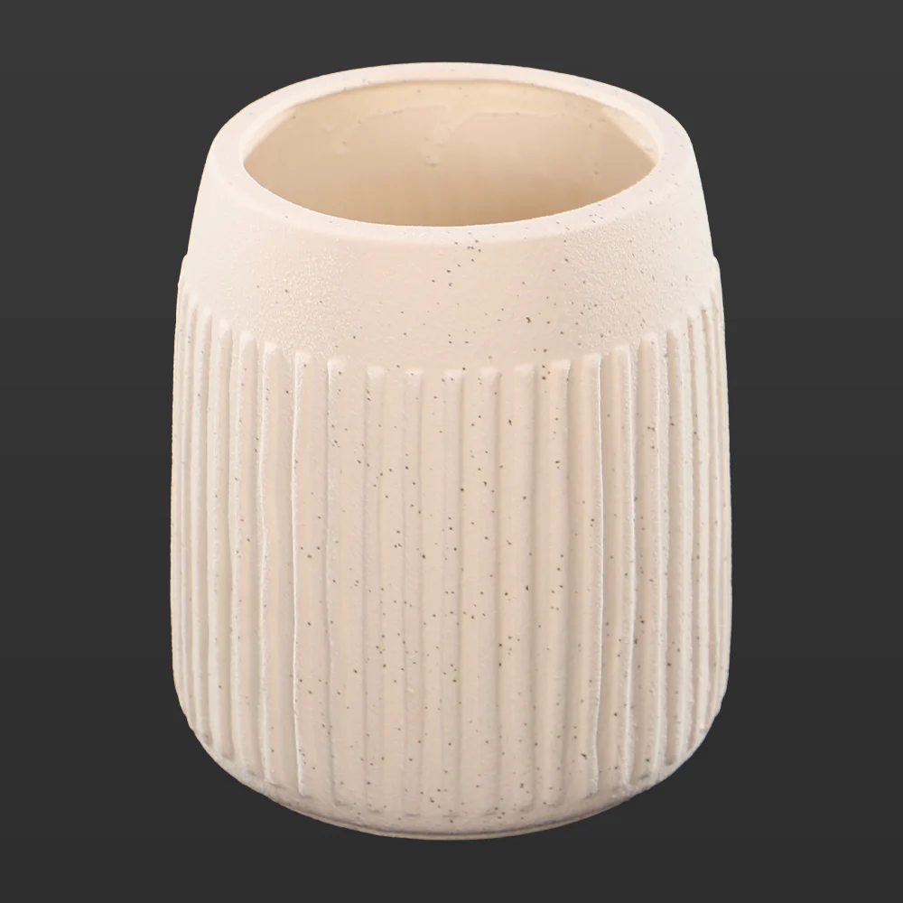 Cream Ceramic Ribbed Vase - Image 3