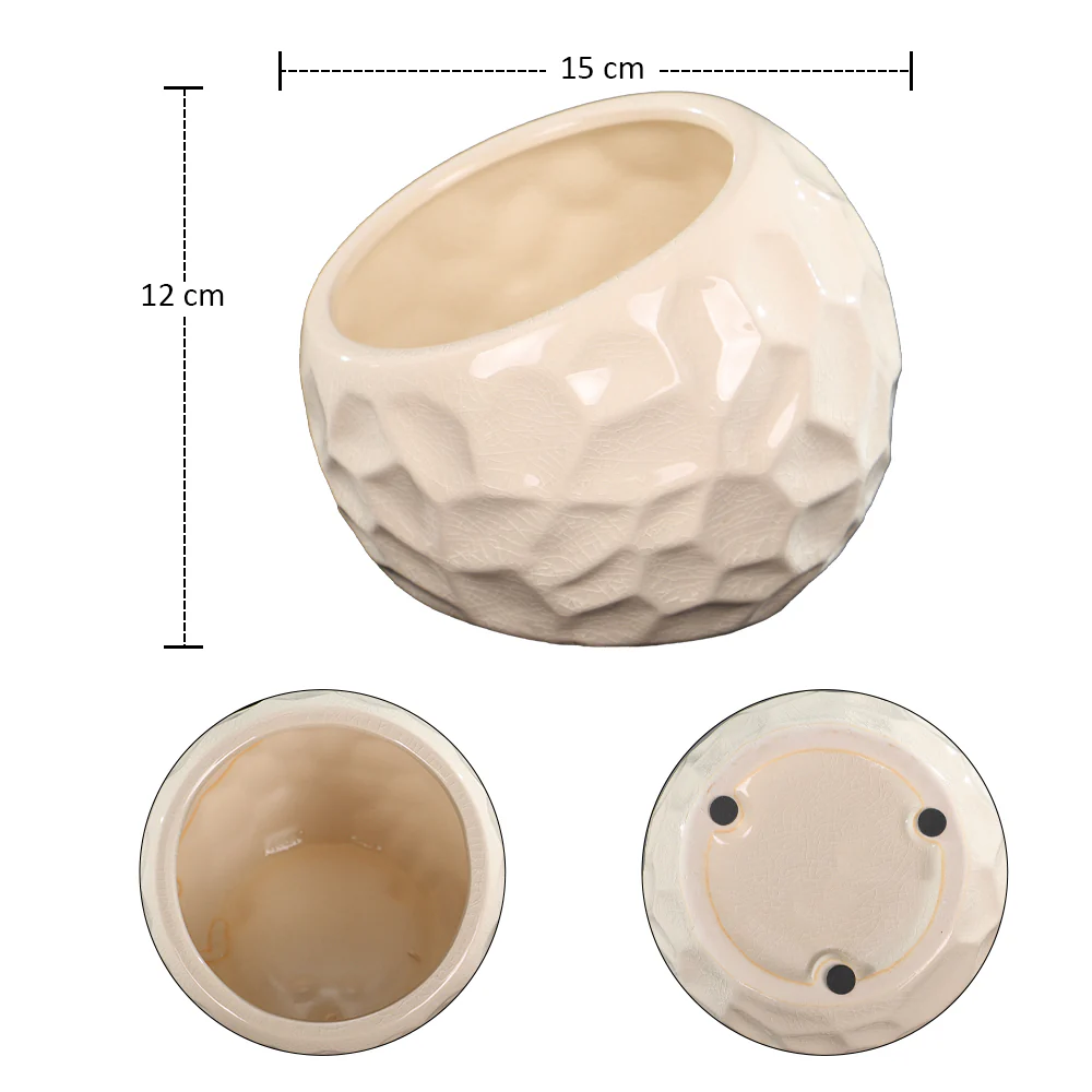 Cream Hexagon Design Ceramic Vase - Image 5