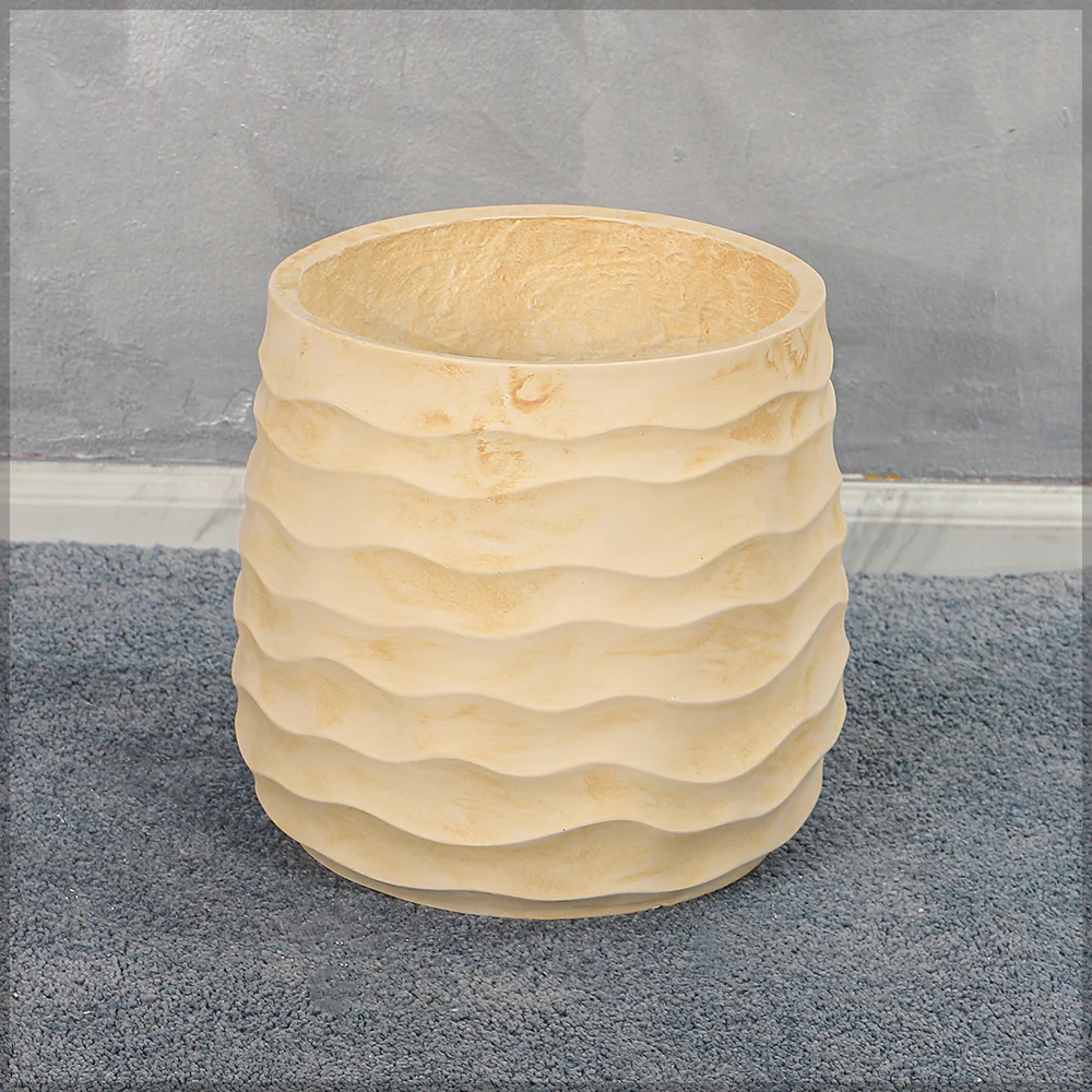 Cream Wavy Design Concrete Planter