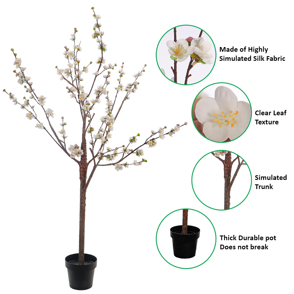 White Decorative Artificial Cherry Blossom Plant(with black nursery pot) - Image 5