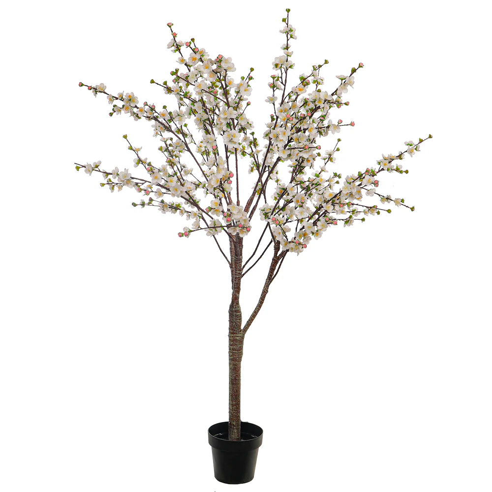 White Decorative Artificial Cherry Blossom Plant(with black nursery pot) - Image 7