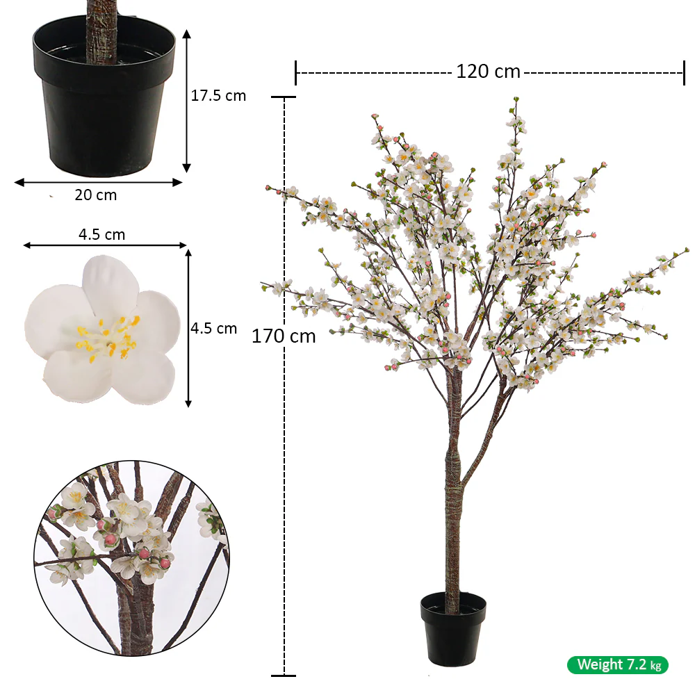 White Decorative Artificial Cherry Blossom Plant(with black nursery pot) - Image 8