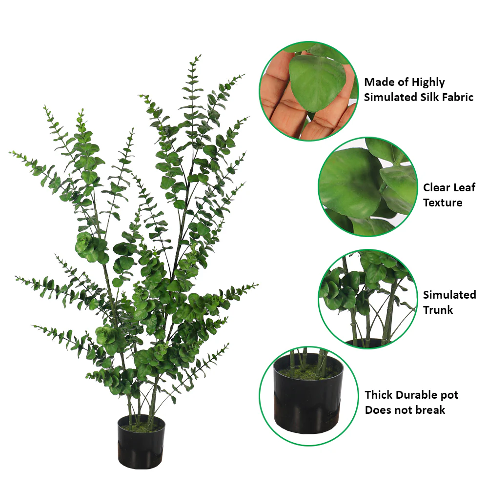 Decorative Artificial Eucalyptus Plant 120cm Tall(with black nursery pot) - Image 5