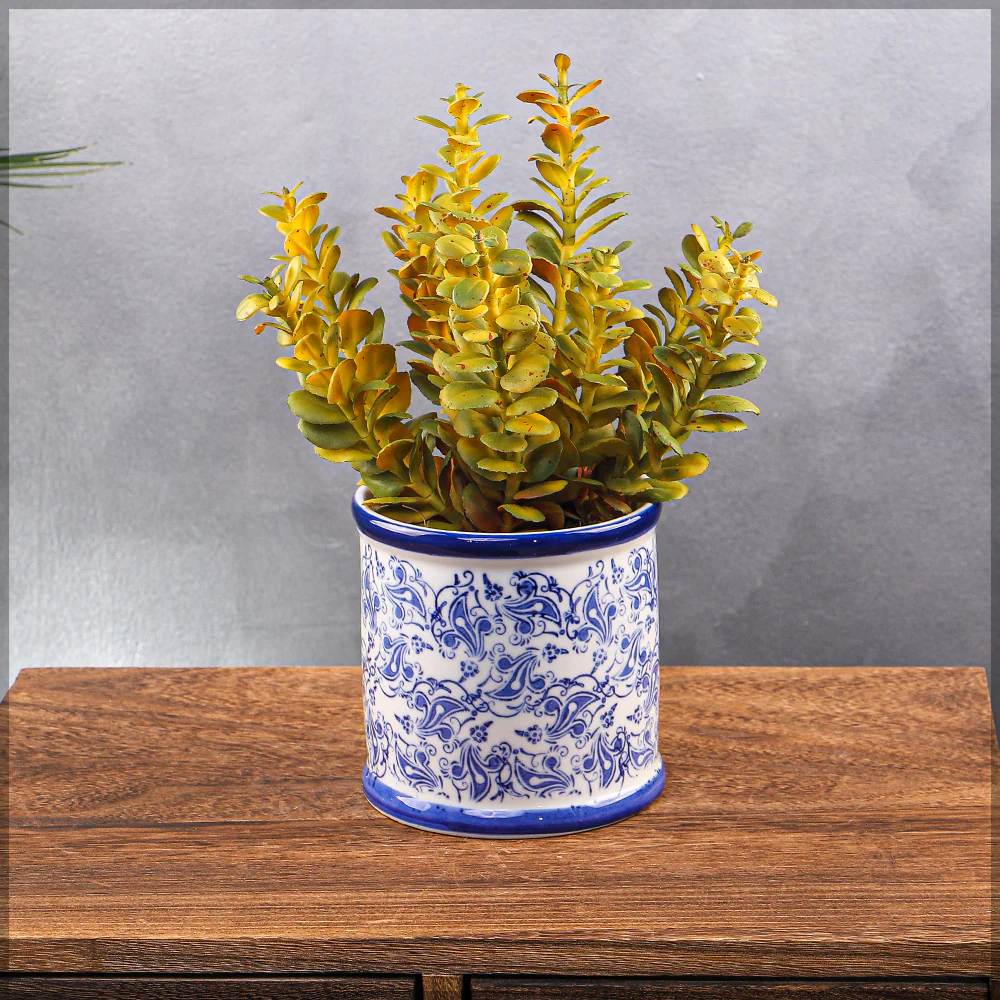 Decorative White/Blue Ceramic Vase - Image 3