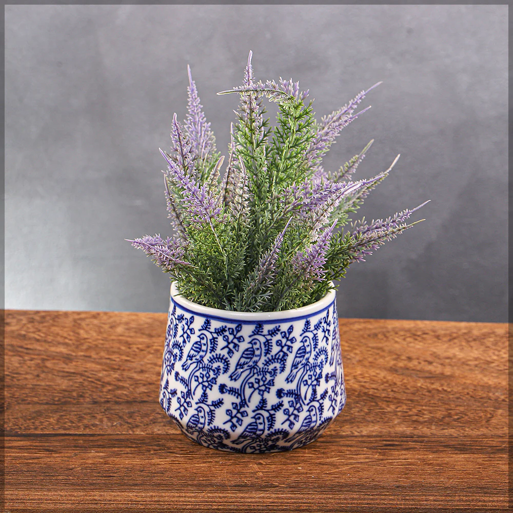 Decorative White/Blue Ceramic Vase - Image 3