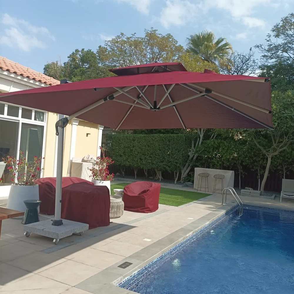 Double Top Design Cantilever Umbrella with 150kg Marble Base with Assembly - Image 10