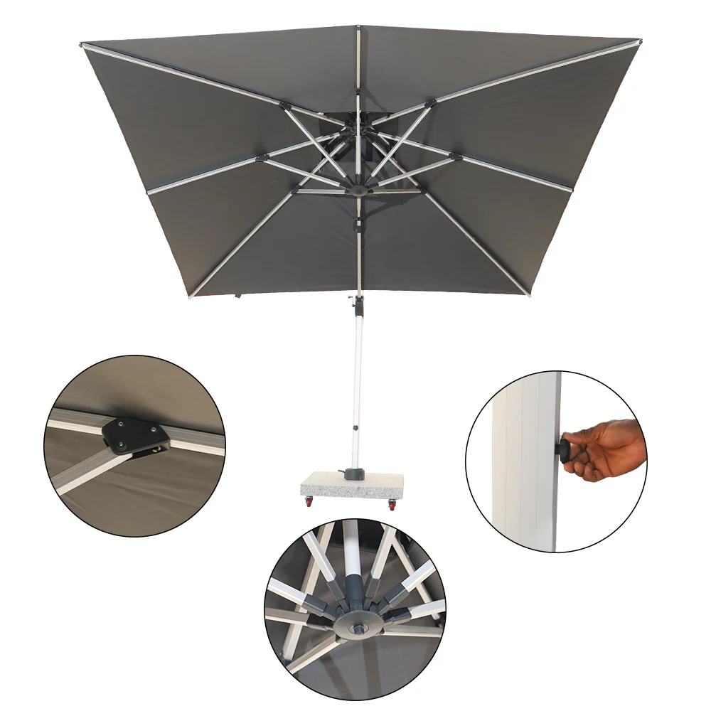 Double Top Design Cantilever Umbrella with 150kg Marble Base with Assembly - Image 15