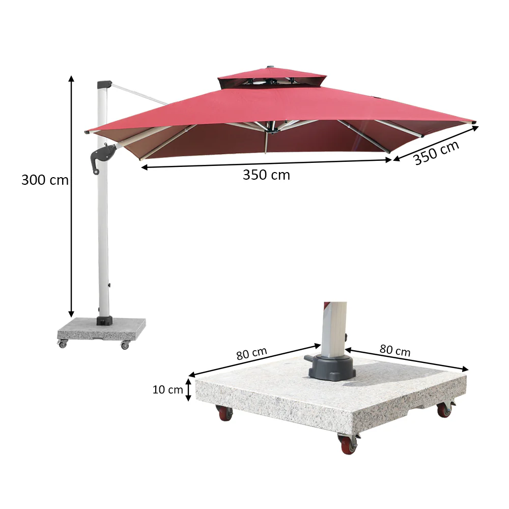 Double Top Design Cantilever Umbrella with 150kg Marble Base with Assembly - Image 3