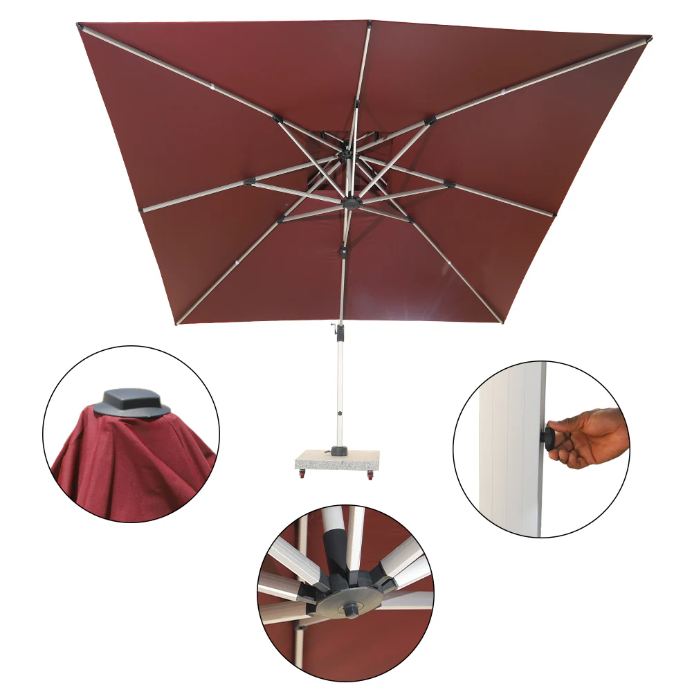 Double Top Design Cantilever Umbrella with 150kg Marble Base with Assembly - Image 6