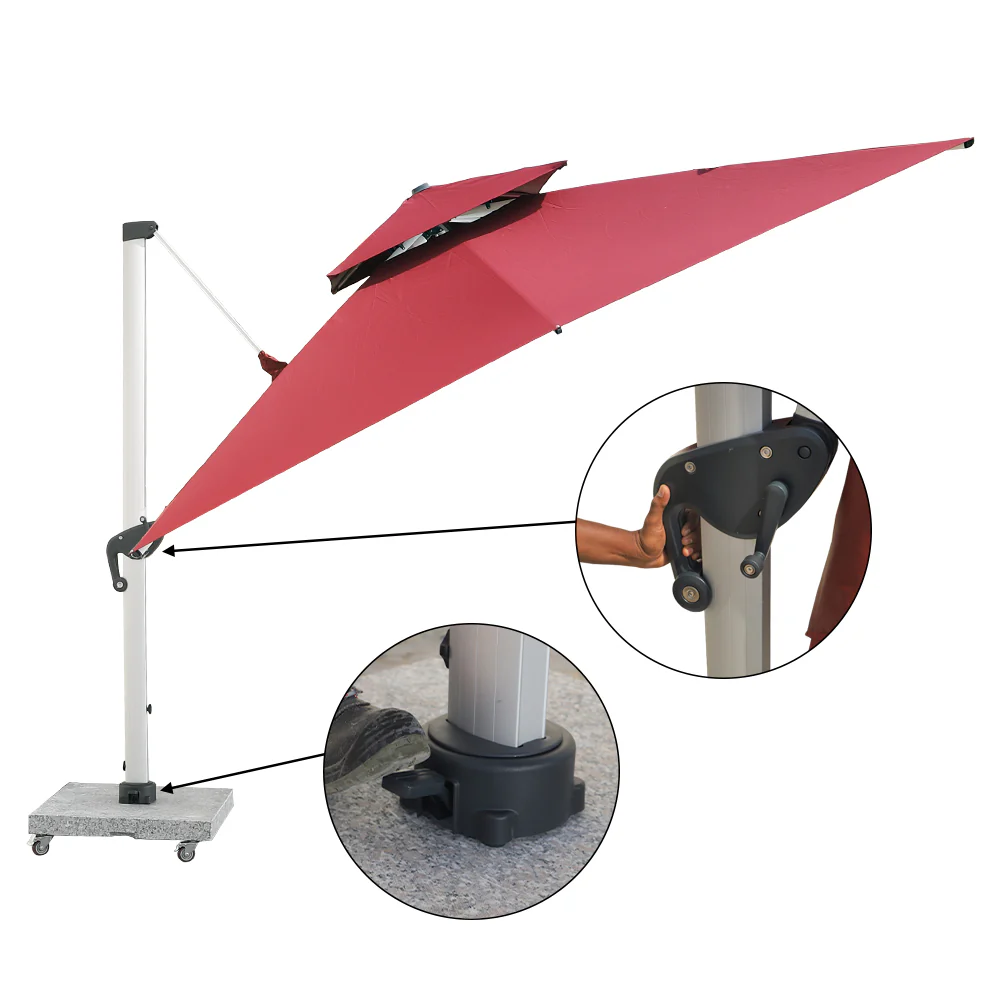 Double Top Design Cantilever Umbrella with 150kg Marble Base with Assembly - Image 7