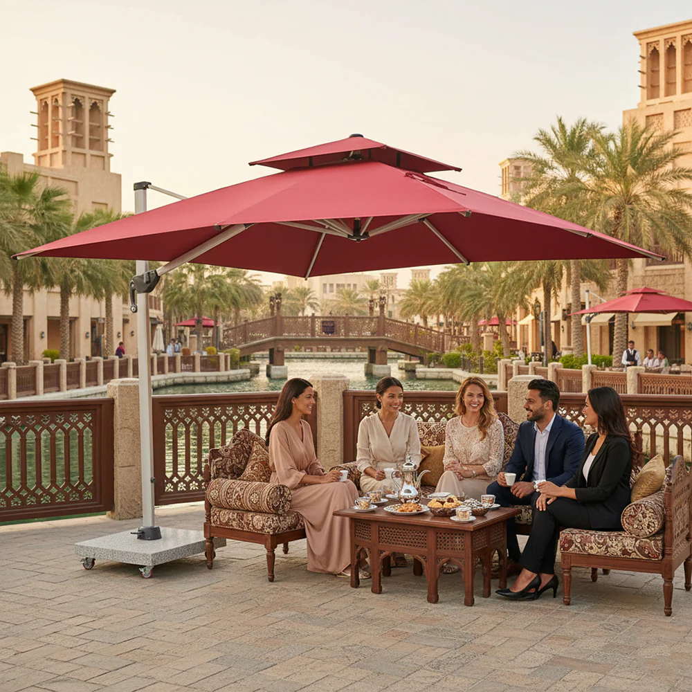 Double Top Design Cantilever Umbrella with 150kg Marble Base with Assembly - Image 8