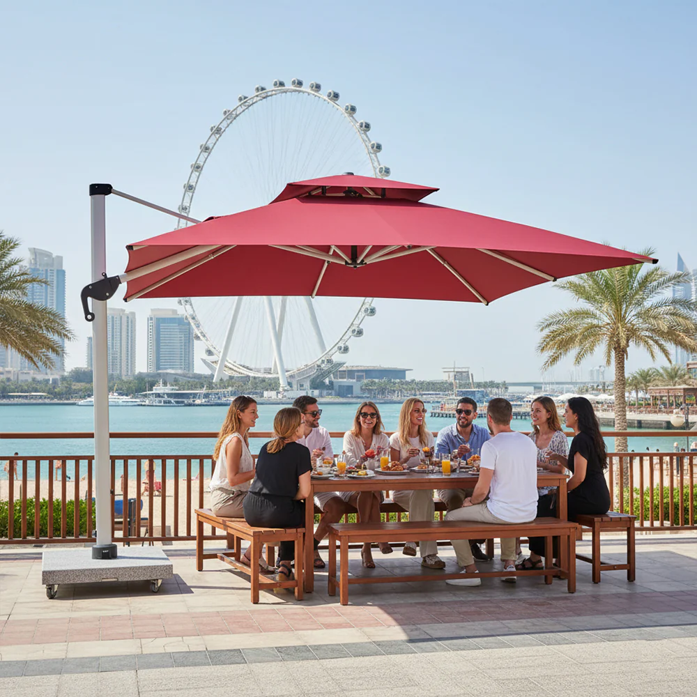 Double Top Design Cantilever Umbrella with 150kg Marble Base with Assembly - Image 9