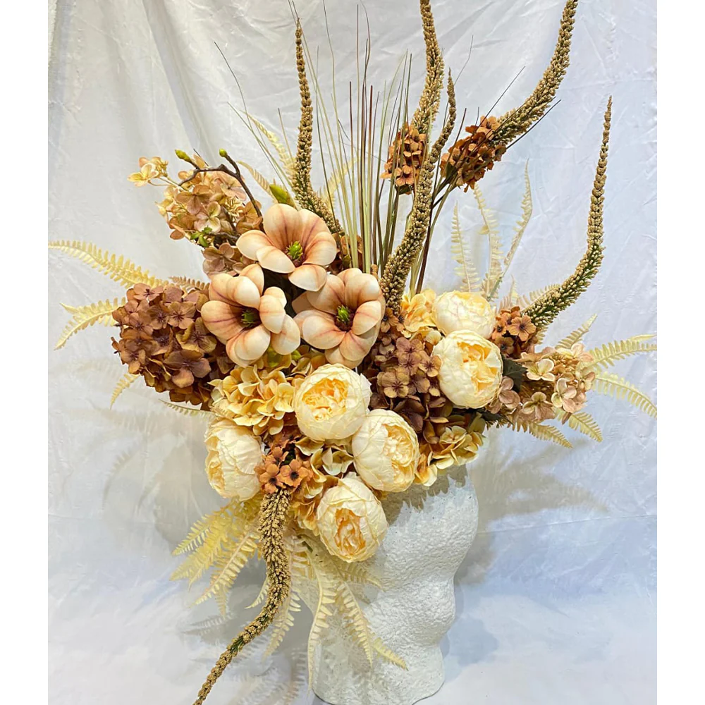 Elegant Autumn Bloom Arrangement in Sculptural Face Vase for display purposes only (non-sale)