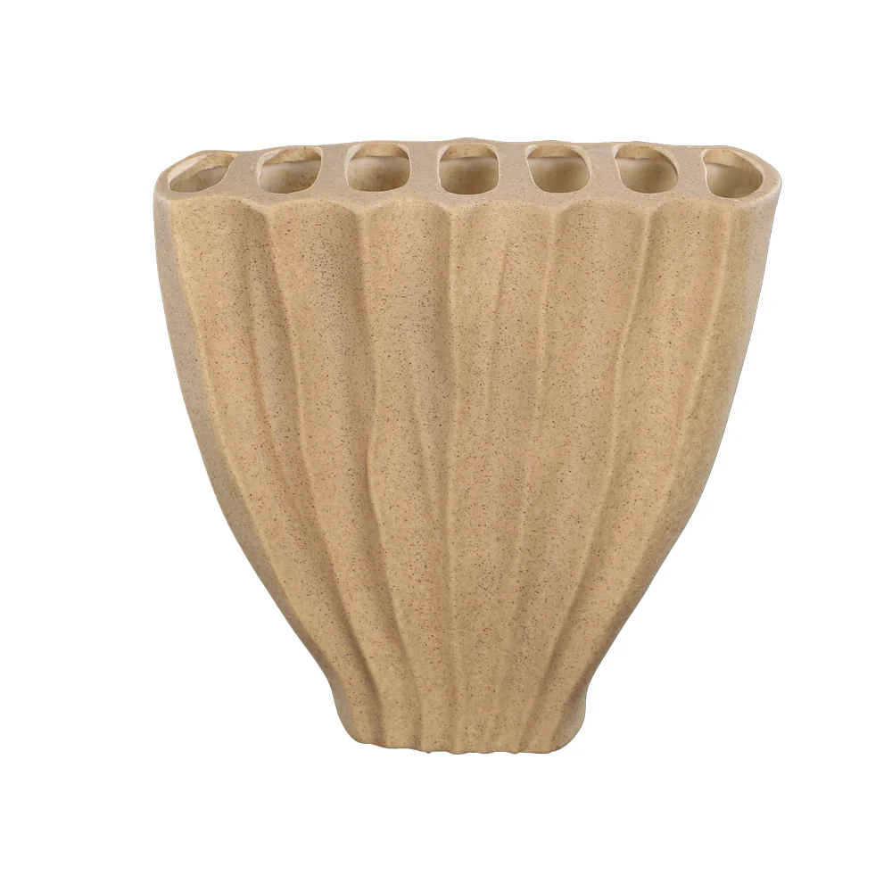 Elegant Ribbed Ceramic Flower Vase - Image 3
