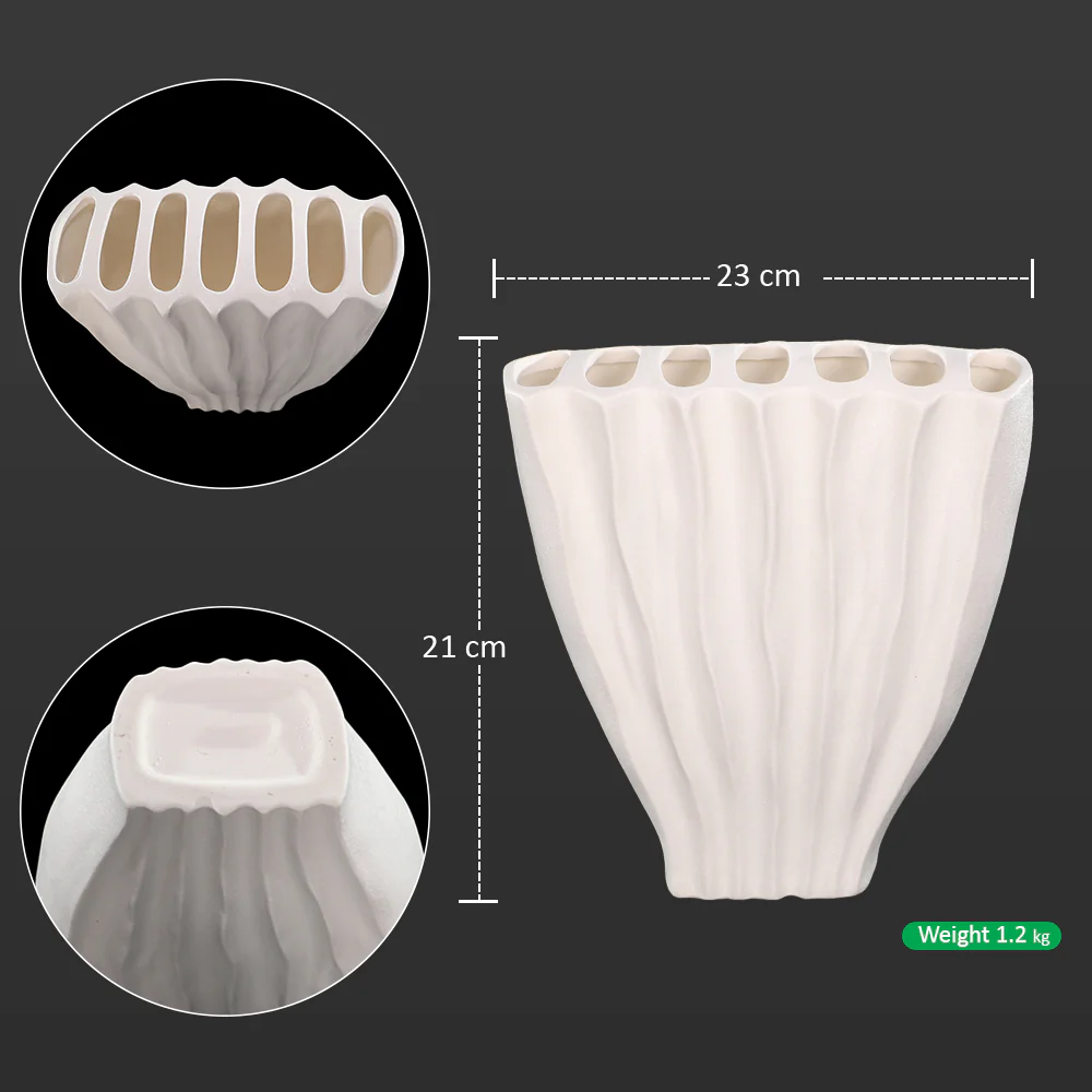 Elegant Ribbed Ceramic Flower Vase - Image 6