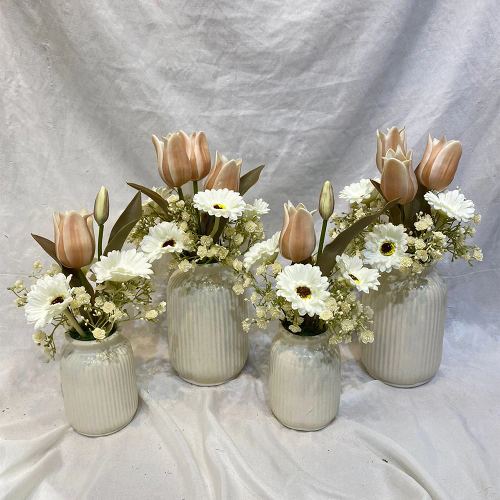 Elegant Tulip & Daisy Floral Vase Arrangement for display purposes only (non-sale)