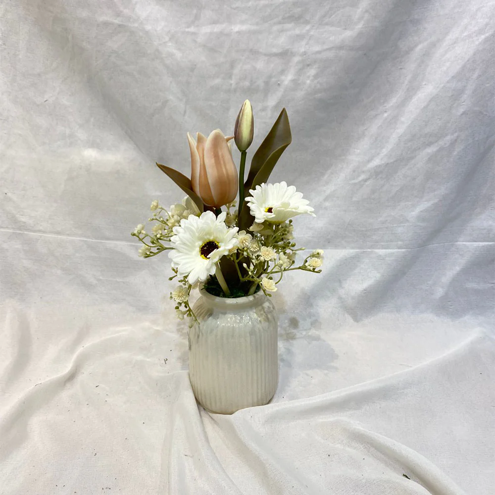 Elegant Tulip & Daisy Floral Vase Arrangement for display purposes only (non-sale) - Image 2