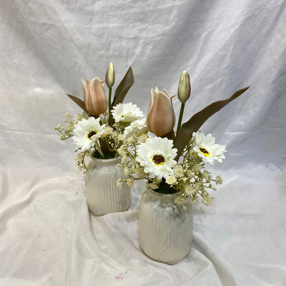 Elegant Tulip & Daisy Floral Vase Arrangement for display purposes only (non-sale) - Image 3