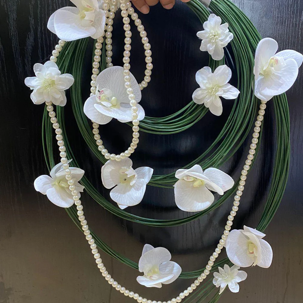 Elegant White Orchid Pearl Wreath for display purposes only (non-sale) - Image 2