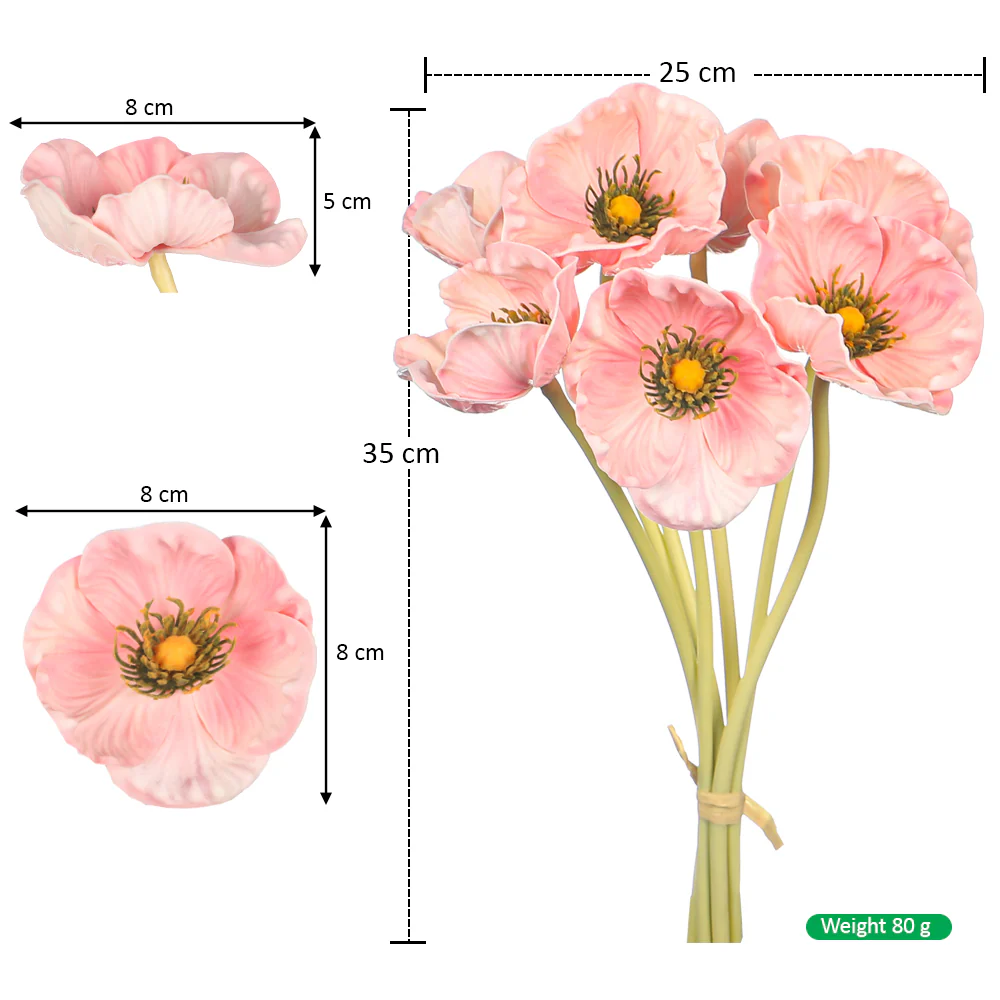 Single Bunch Fake Poppy Flowers(without vase) - Image 31