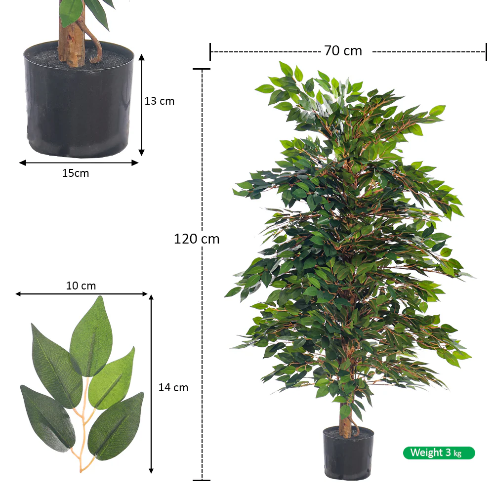 Faux Green Ficus Plant(with black nursery pot) - Image 3