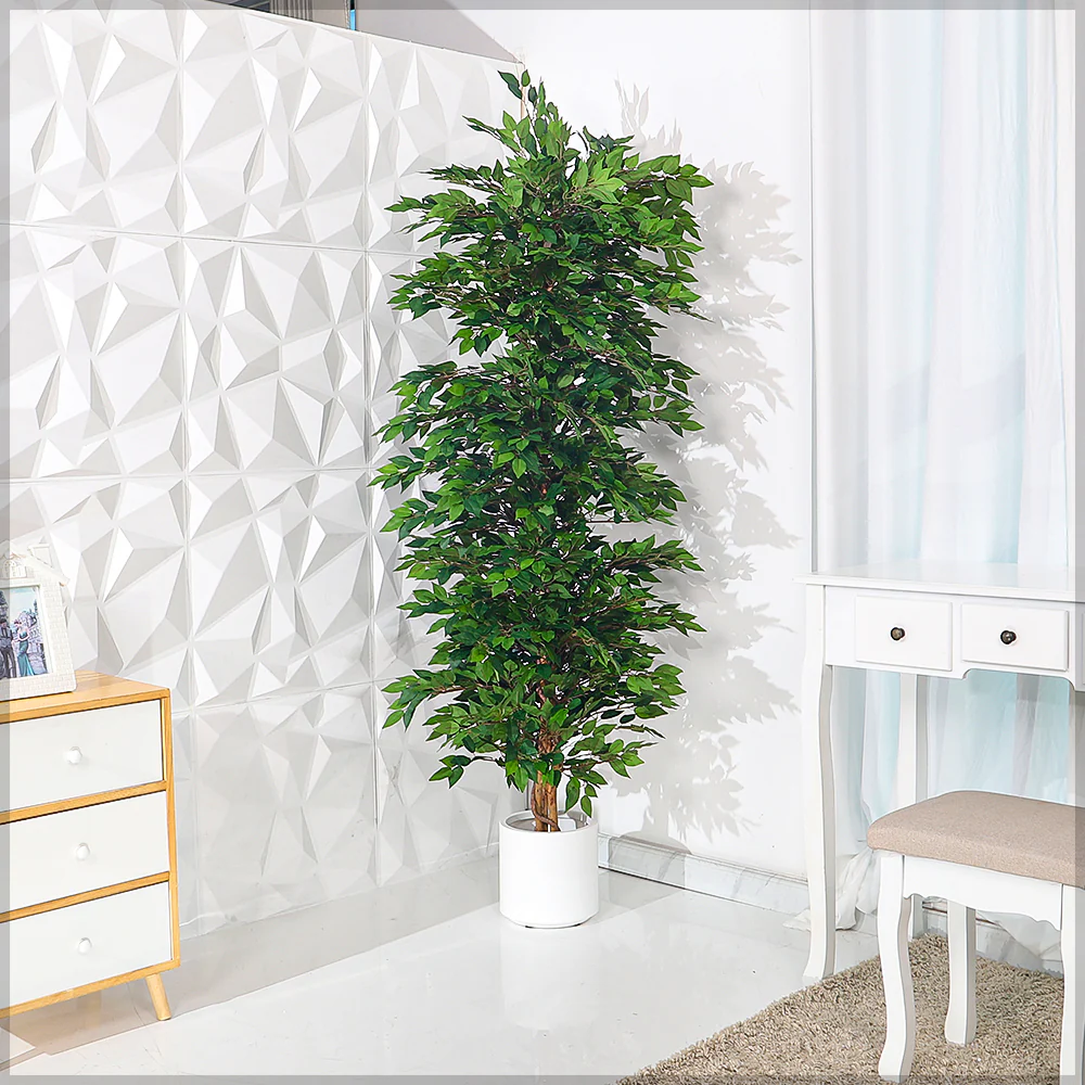 Faux Green Ficus Plant(with black nursery pot) - Image 9