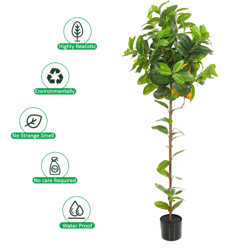 Faux Potted Lemon Plant(with black nursery pot) - Image 12
