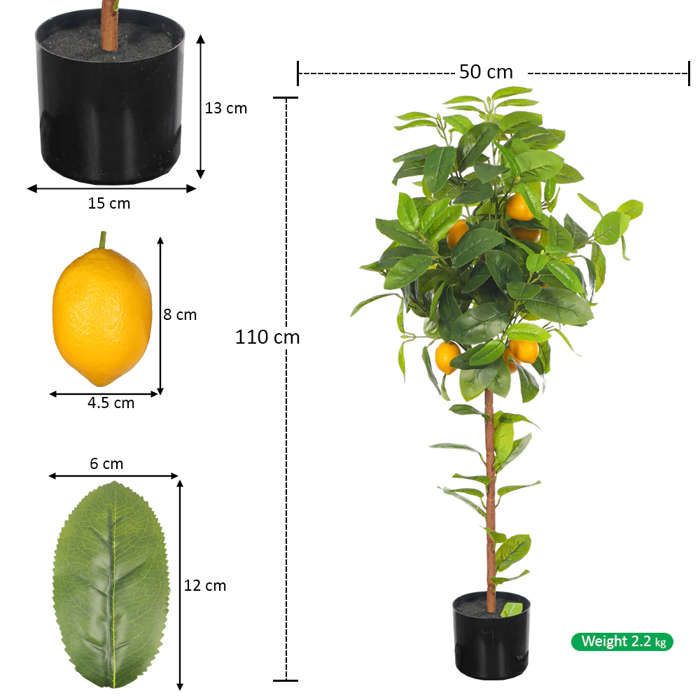 Faux Potted Lemon Plant(with black nursery pot) - Image 3