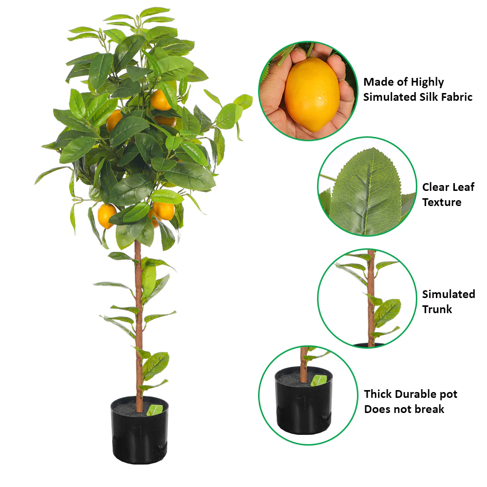 Faux Potted Lemon Plant(with black nursery pot) - Image 6