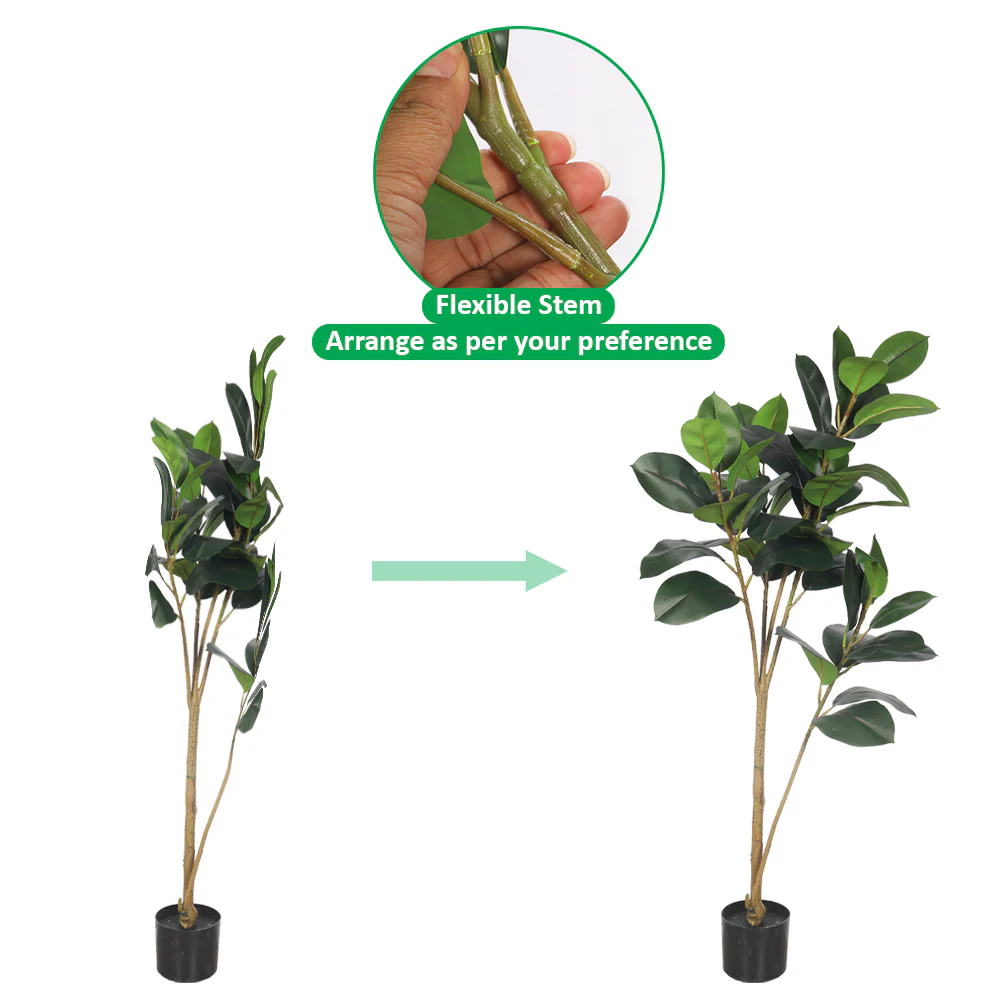 Faux Rubber Plant 140cm Tall (with black nursery pot) - Image 3