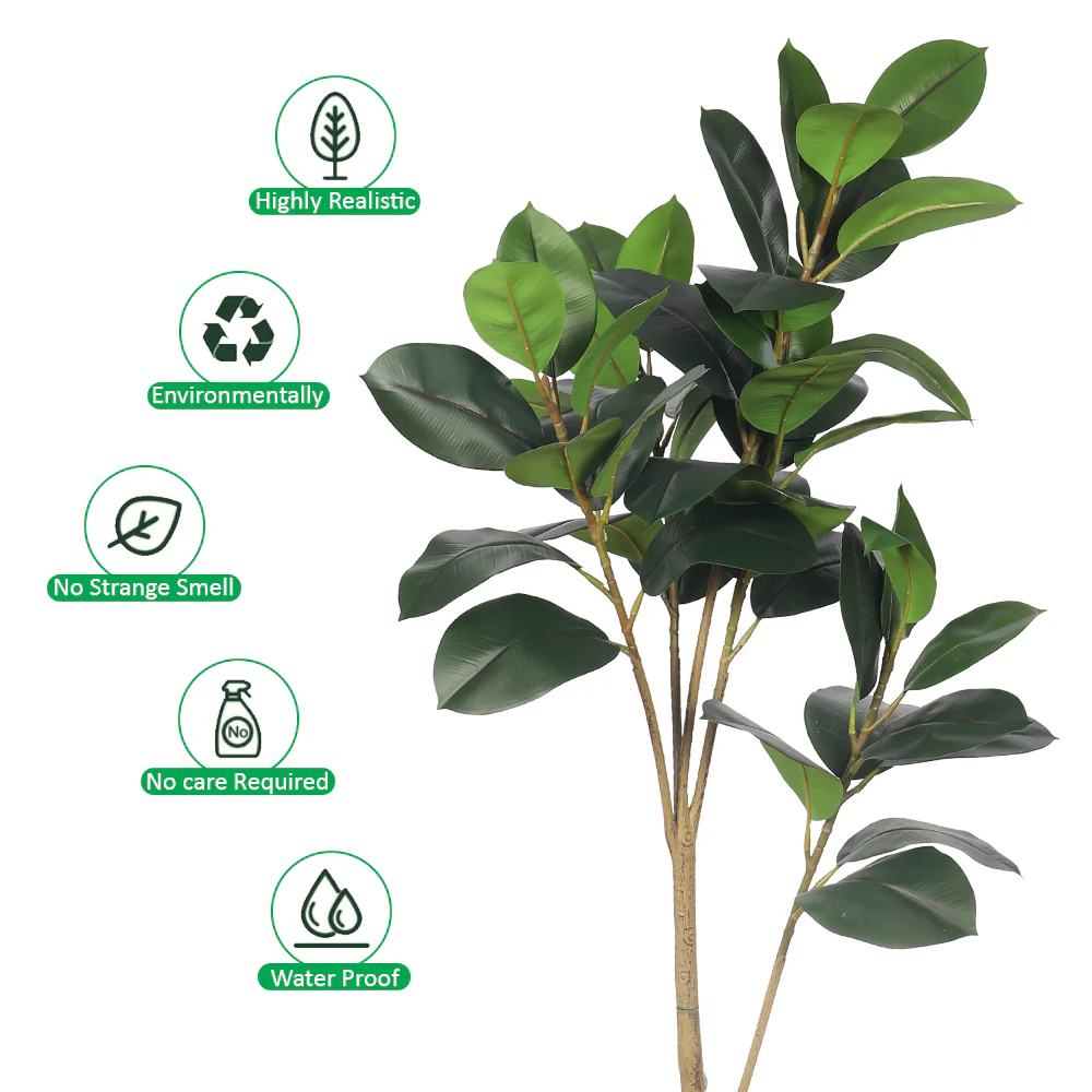 Faux Rubber Plant 140cm Tall (with black nursery pot) - Image 4