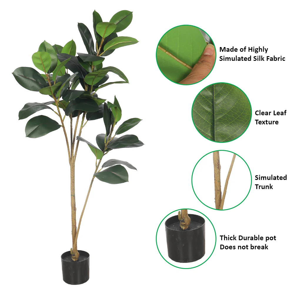 Faux Rubber Plant 140cm Tall (with black nursery pot) - Image 5