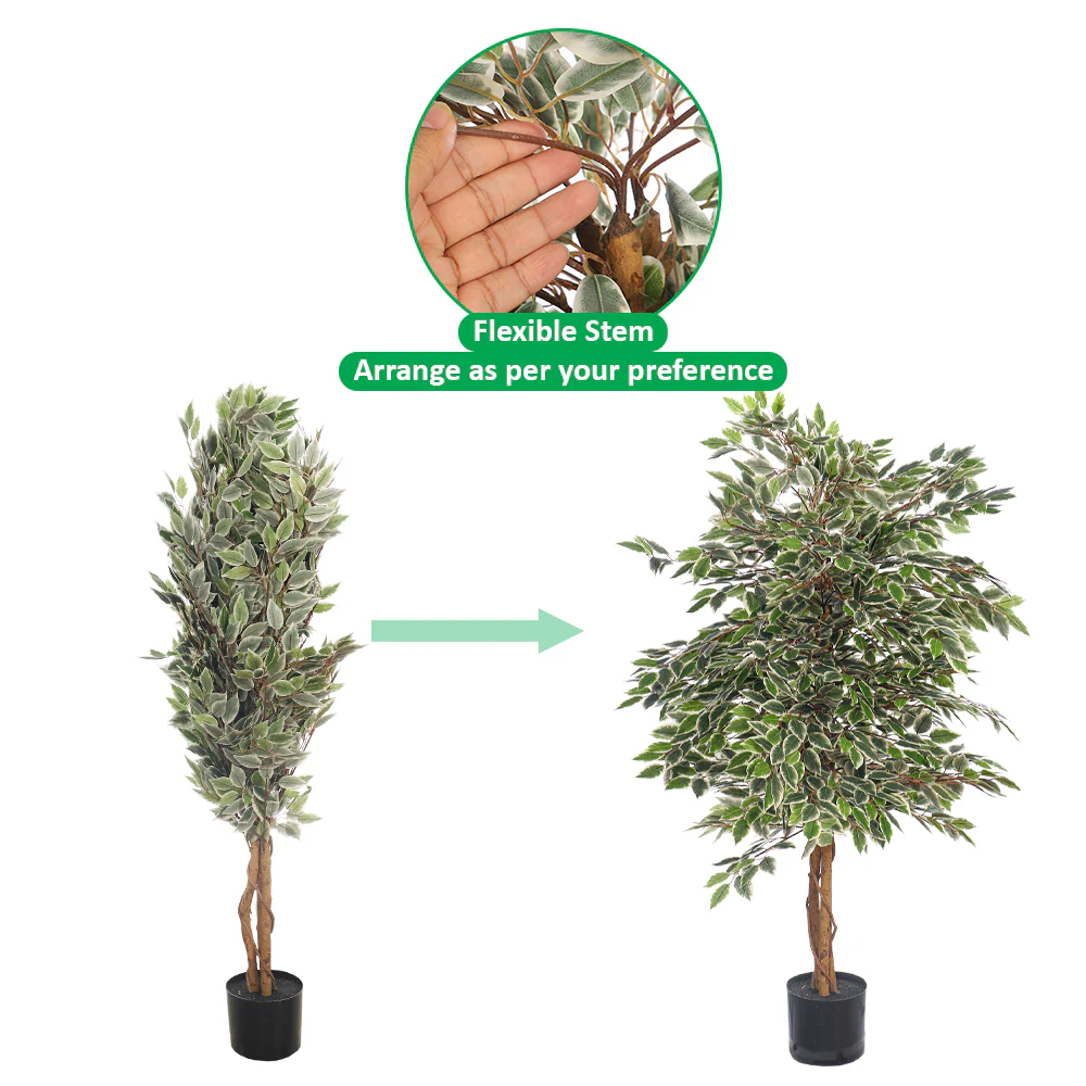 Faux White- Green Ficus Plant(with black nursery pot) - Image 4