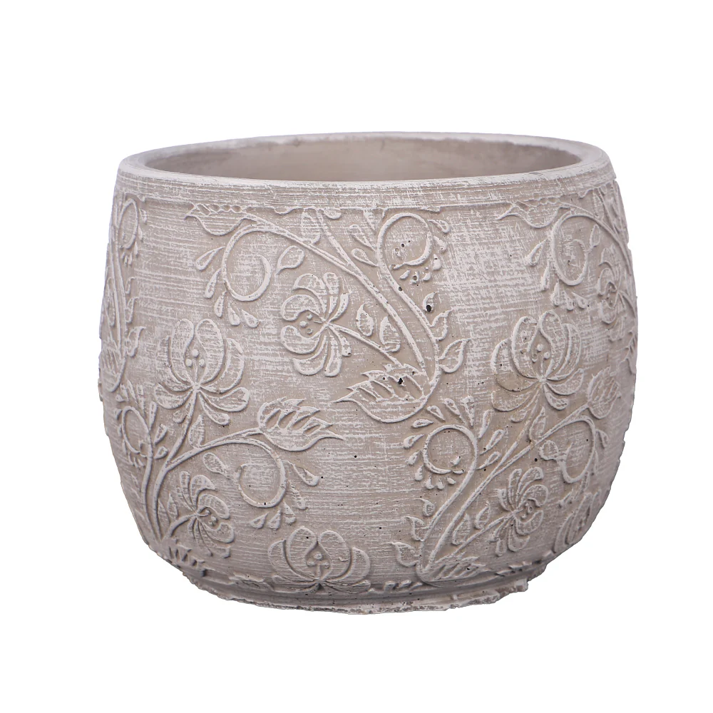 Flower Design Gray Cement Vase - Image 4