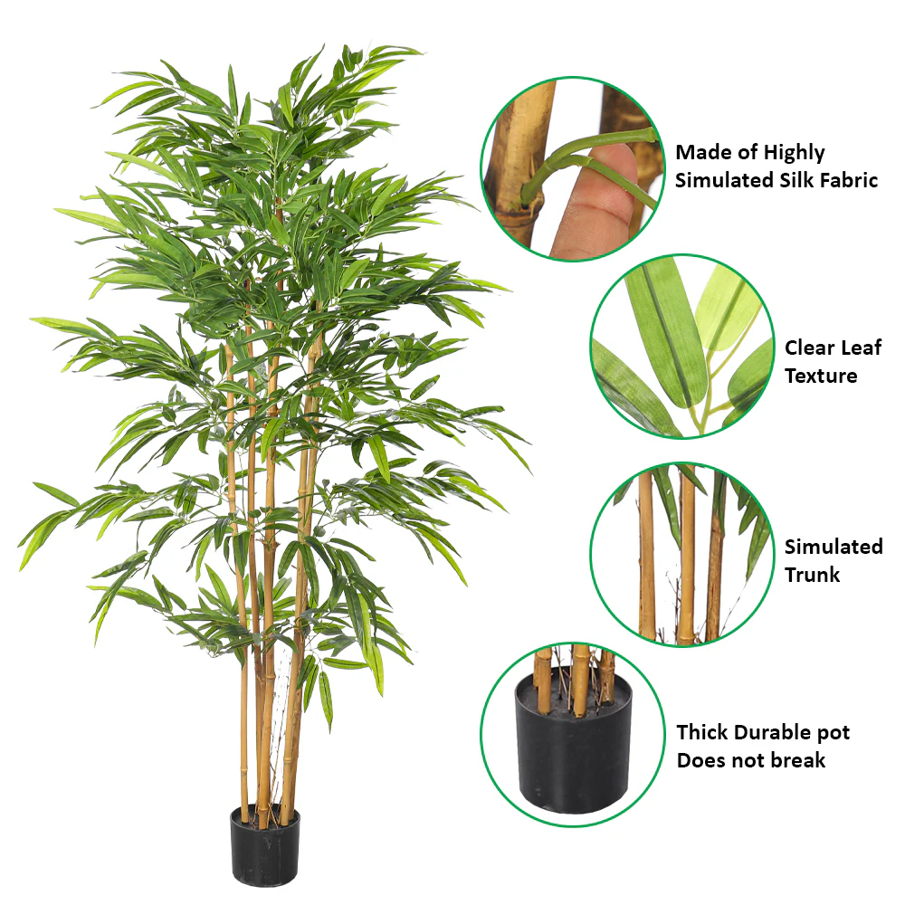 Faux Bamboo Plant with Real Dried Stems(with black nursery pot) - Image 3