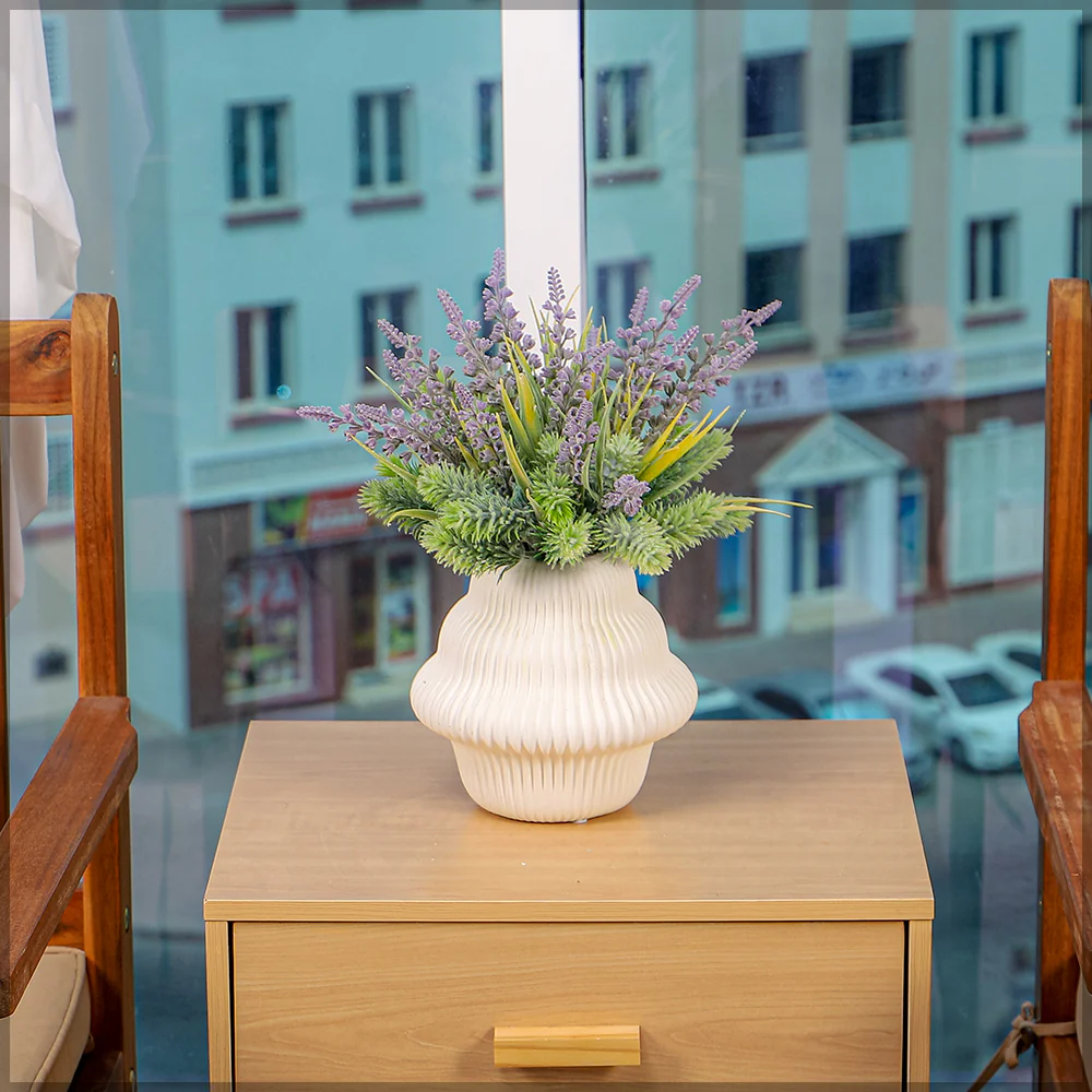 Green & Purple Flower Arrangements with Vase - Image 5