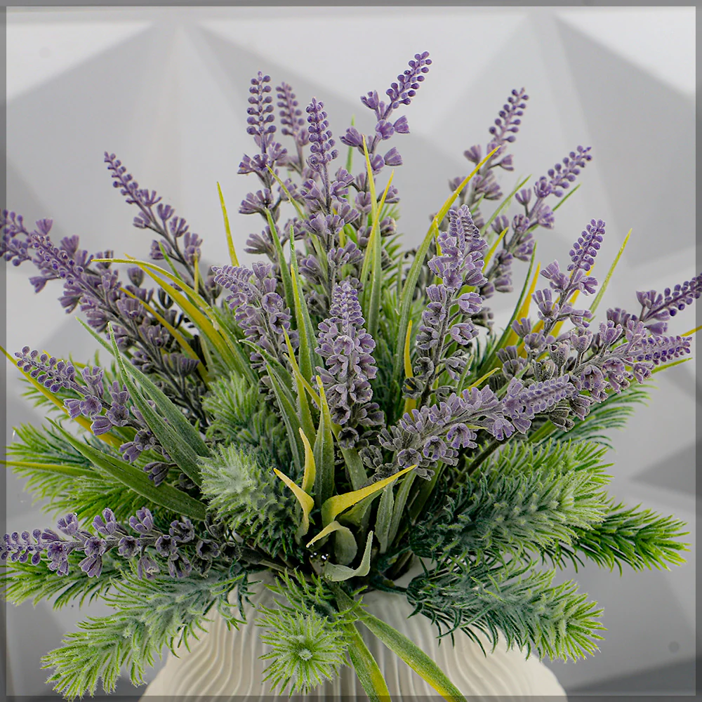 Green & Purple Flower Arrangements with Vase - Image 6