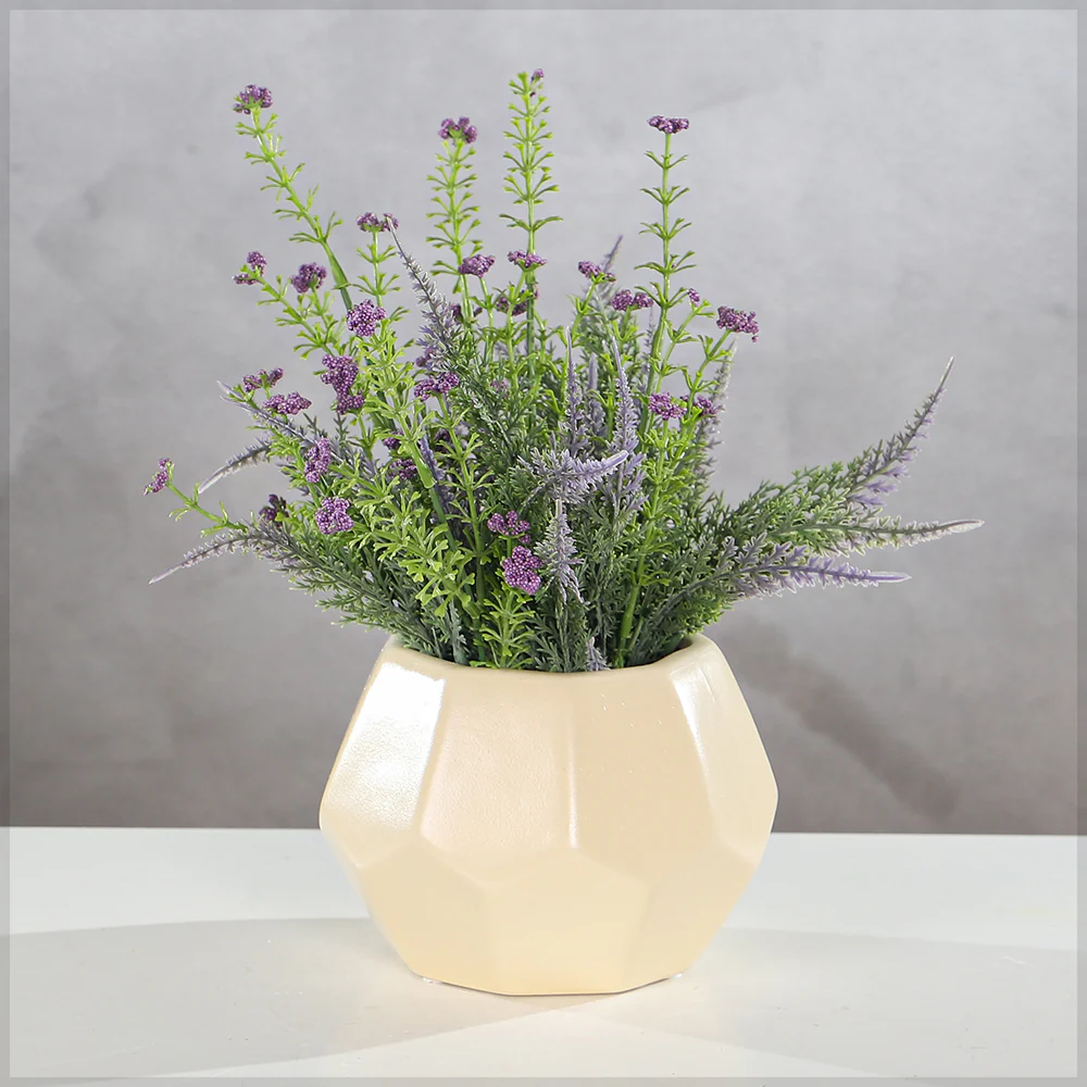 Hexagon Shaped Ceramic Cream Flower Pot - Image 3