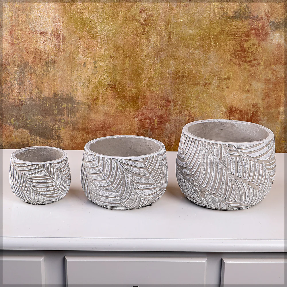 Leaves Design Round Cement Vase - Image 10