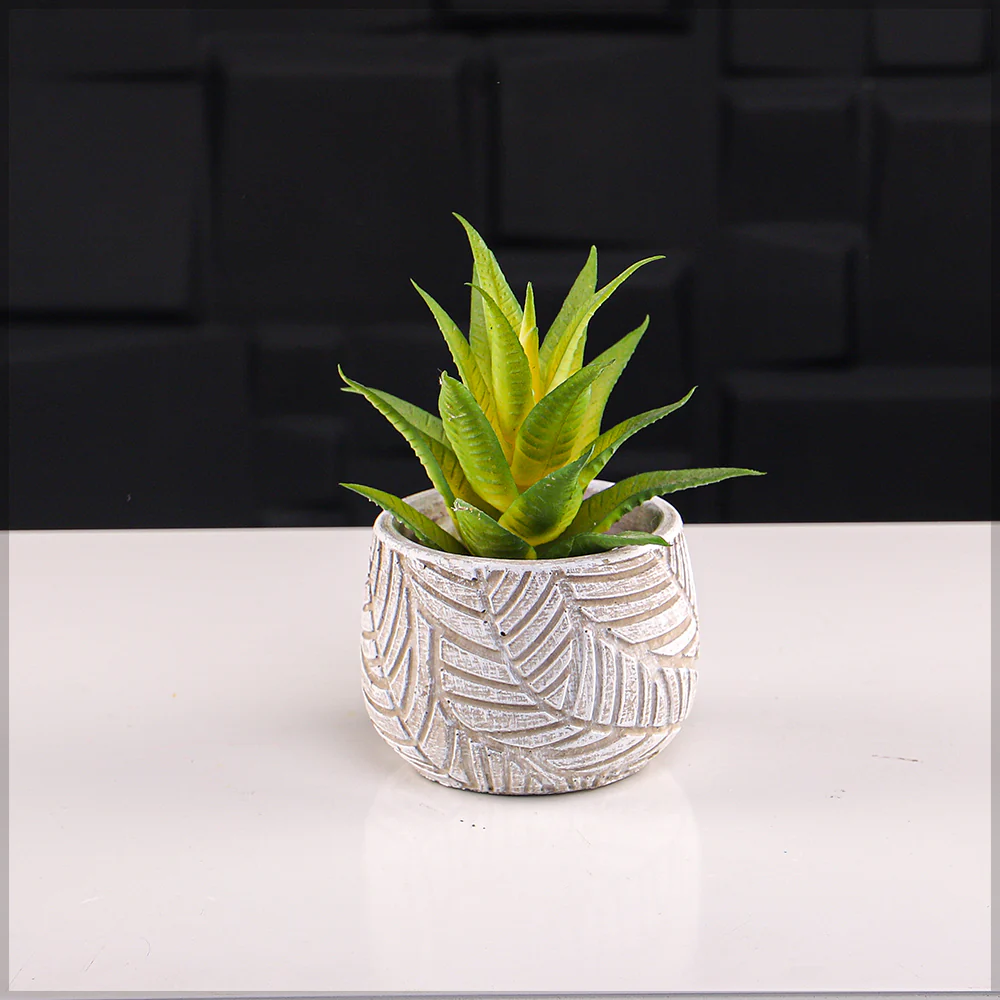 Leaves Design Round Cement Vase - Image 3