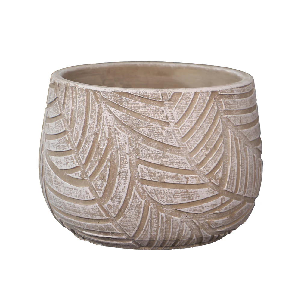 Leaves Design Round Cement Vase - Image 4