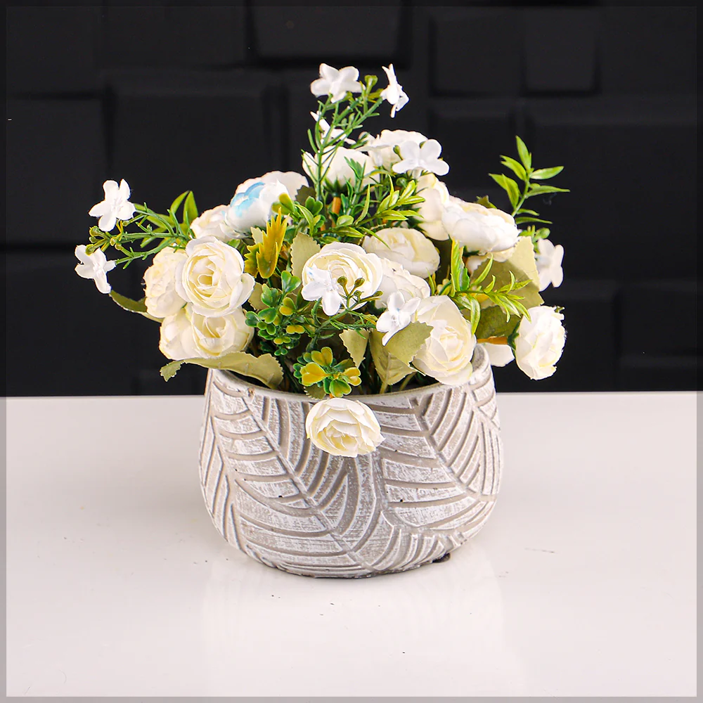 Leaves Design Round Cement Vase - Image 6