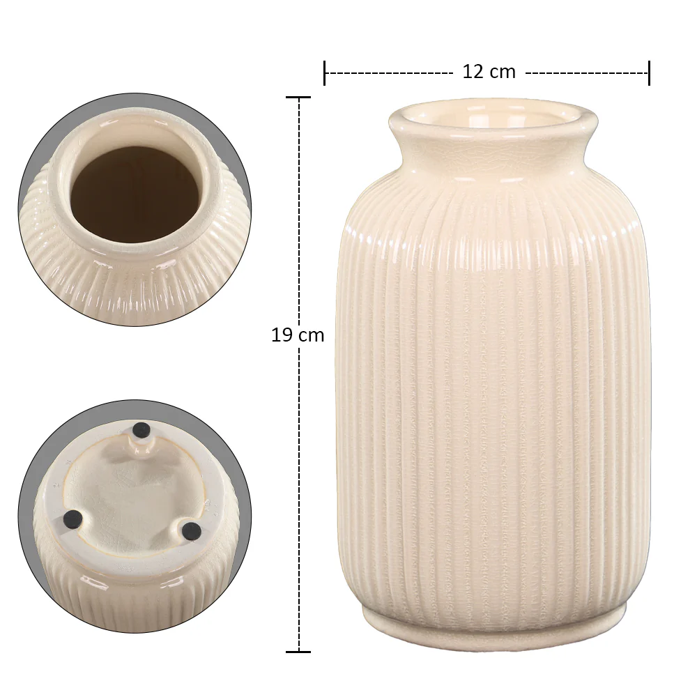 Line Design Cream Ceramic Vase - Image 5