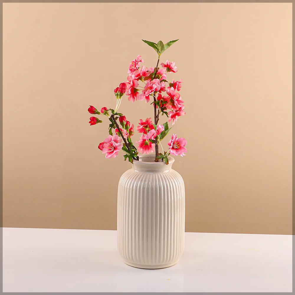 Line Design Cream Ceramic Vase - Image 6