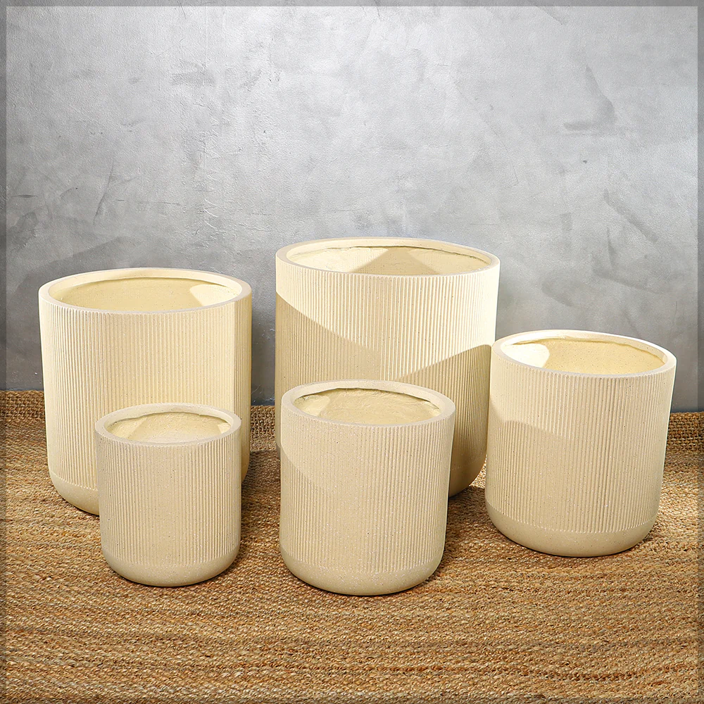Magnesium Oxide Round Ribbed Planter - Image 5