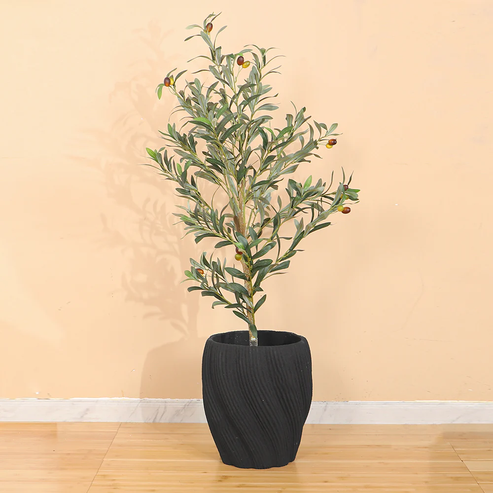 Modern Black Textured Ceramic Planter Pot – Minimalist Ripple Design - Image 5