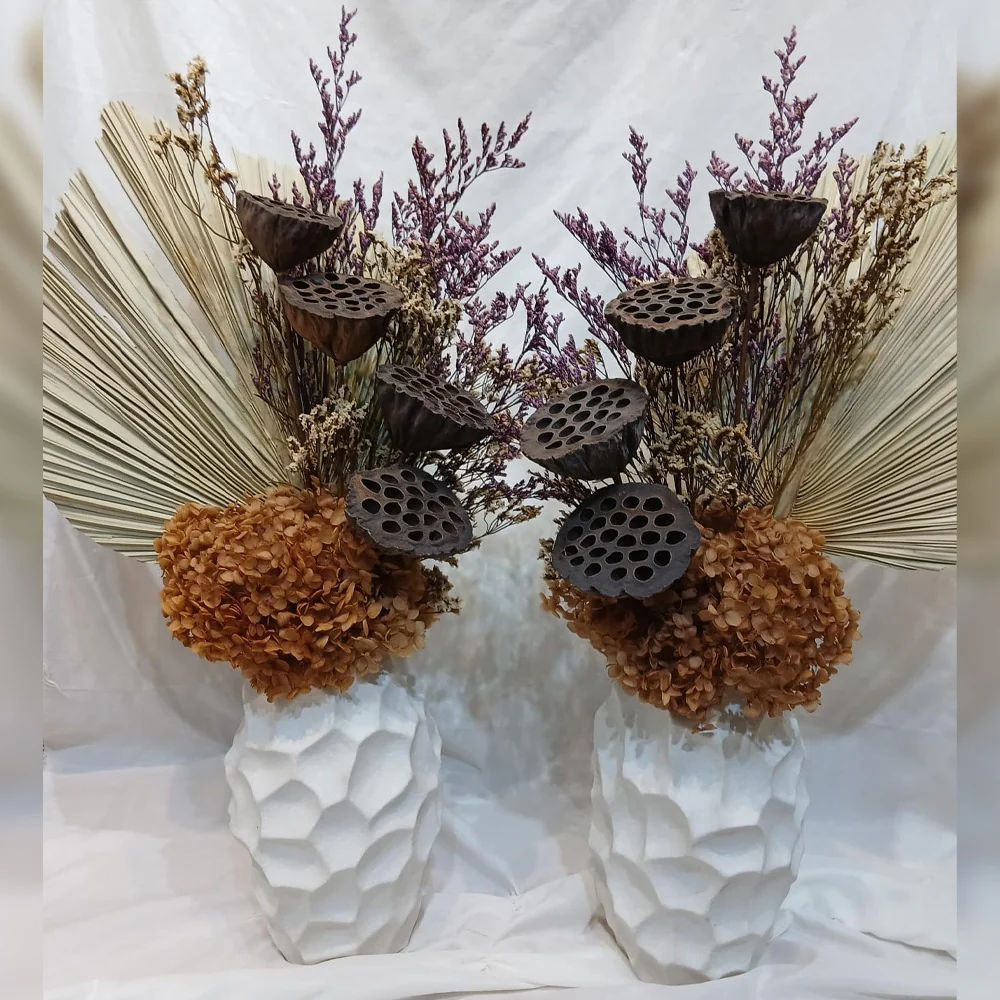 Modern Dried Floral Arrangement in Textured White Vase for display purposes only (non-sale) - Image 3
